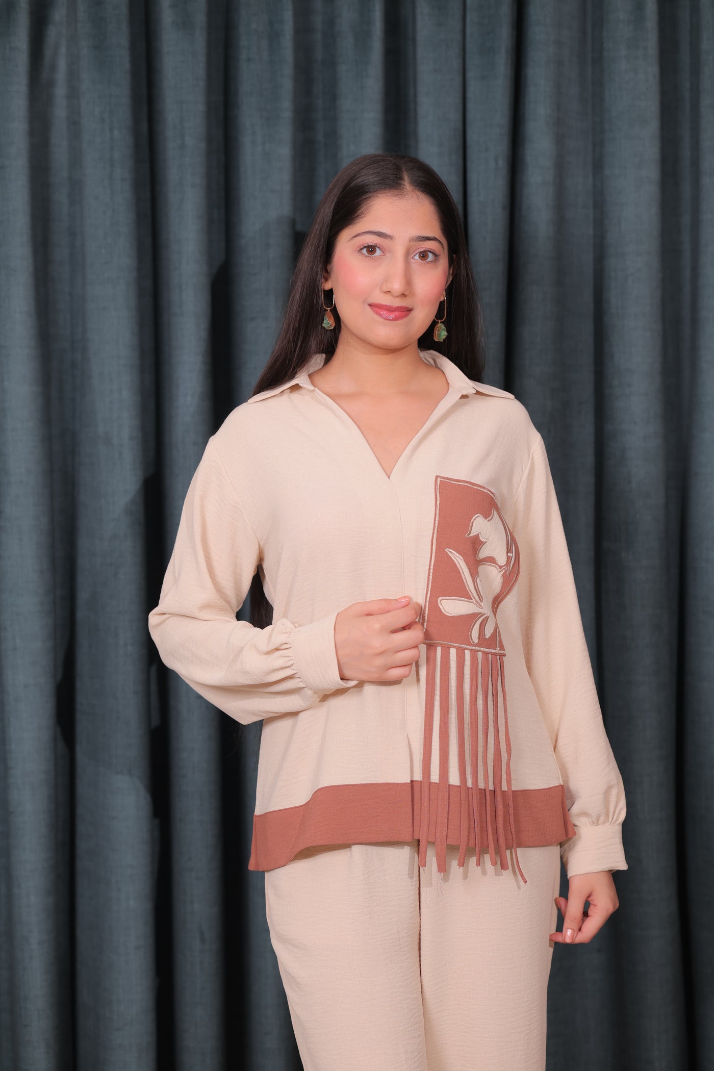 Iteer cream with brown co-ord set