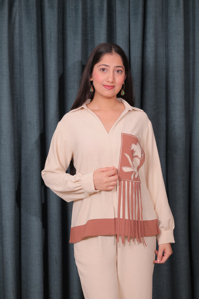 Iteer cream with brown co-ord set