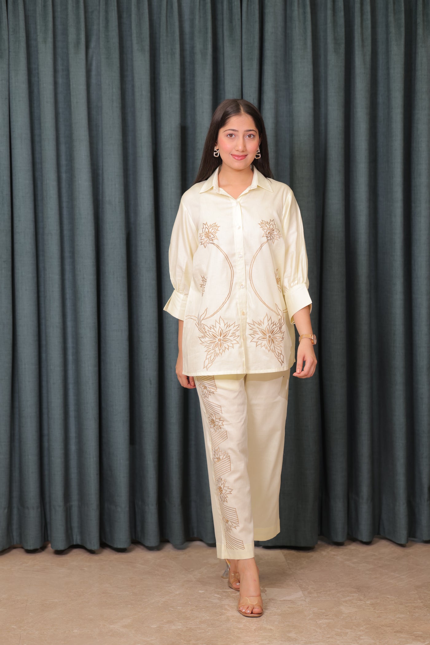 Iteer butter yellow embroidery co-ord set
