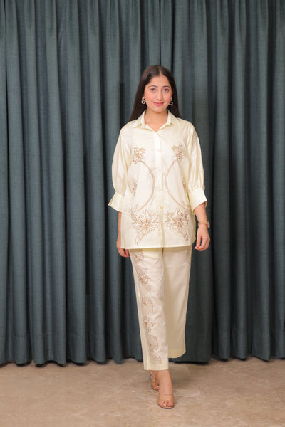Iteer butter yellow embroidery co-ord set