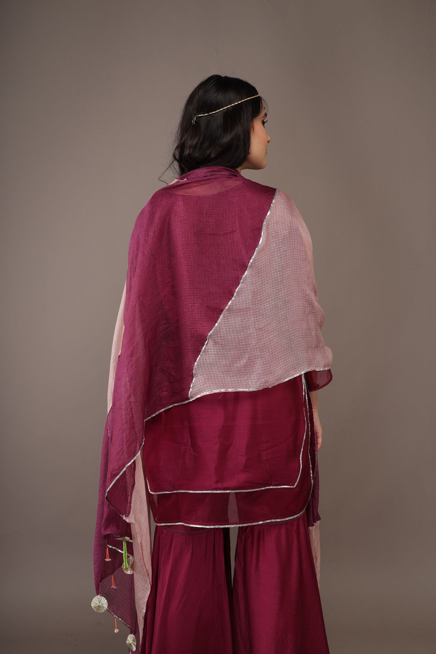 RED WINE HAND EMBROIDERY COTTON SILK SUIT WITH DUPATTA - SET OF 3