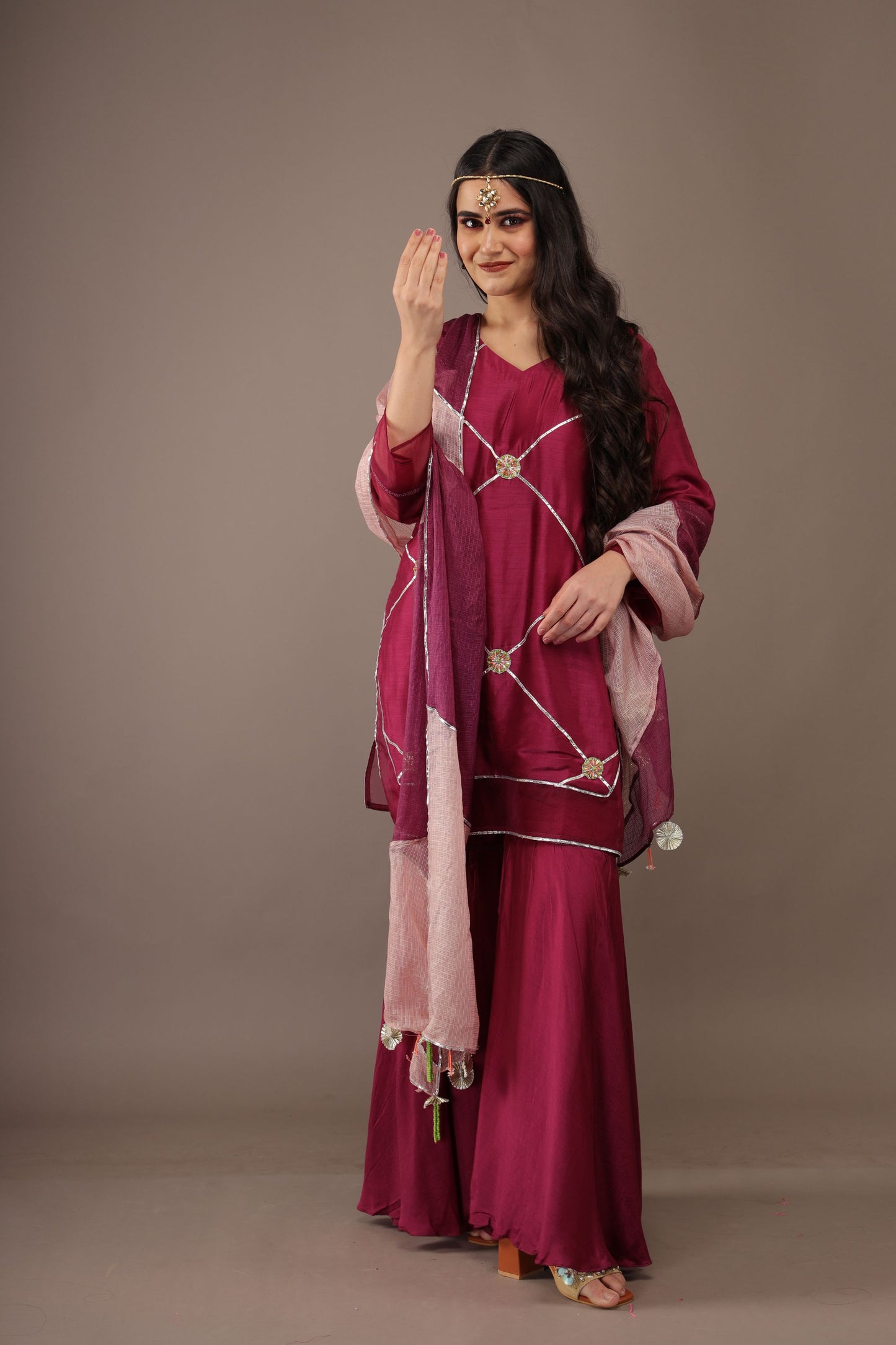 RED WINE HAND EMBROIDERY COTTON SILK SUIT WITH DUPATTA - SET OF 3