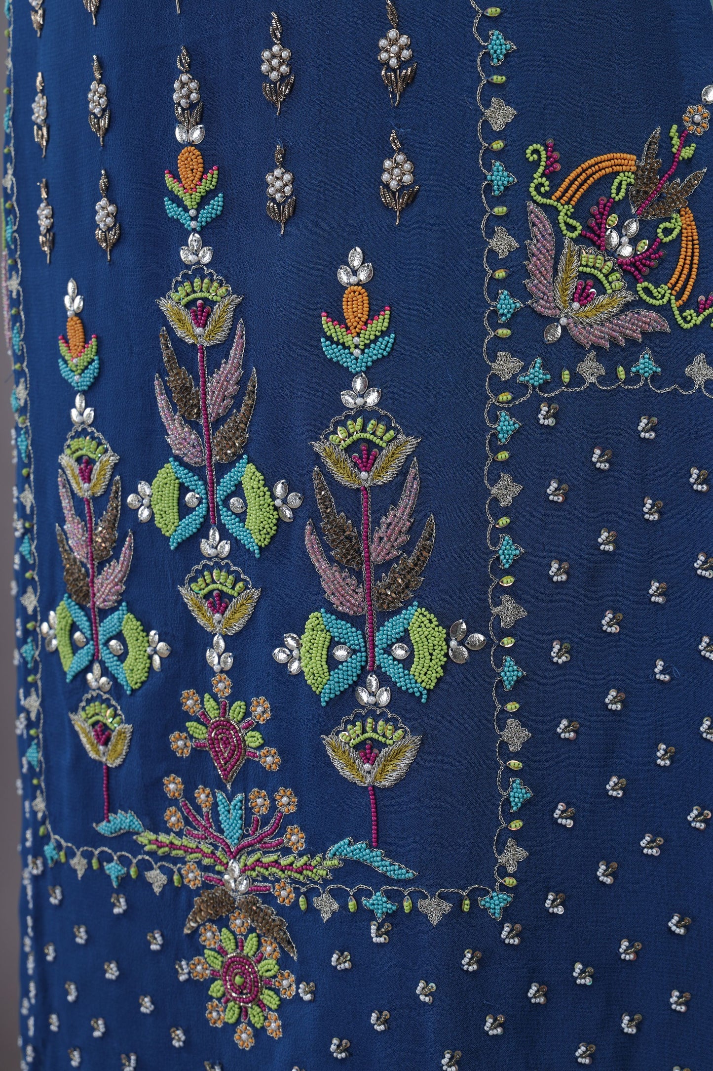 PEACOCK BLUE HAND EMBROIDERY GEORGETTE SUIT WITH KOTA DUPATTA- SET OF 3