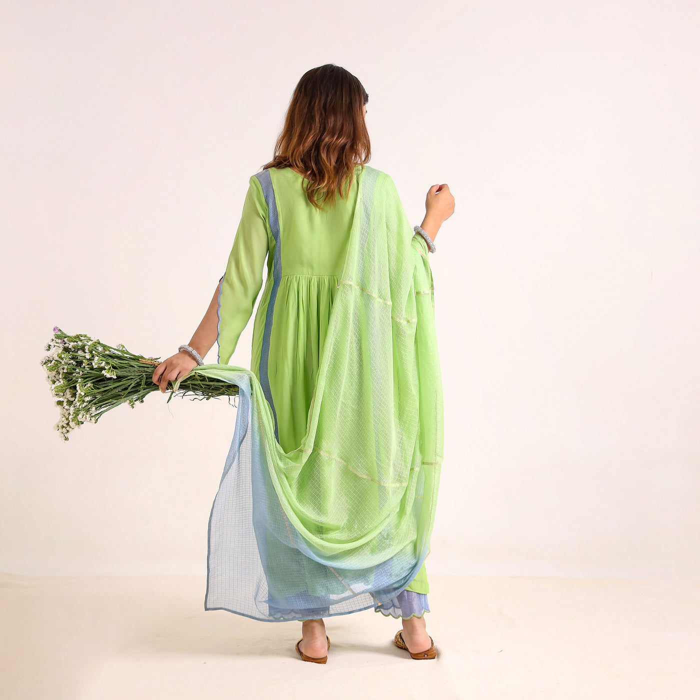 CRAPE HAND EMBROIDERY SUIT WITH KOTA DIP DYE DUPATTA - SET OF 3