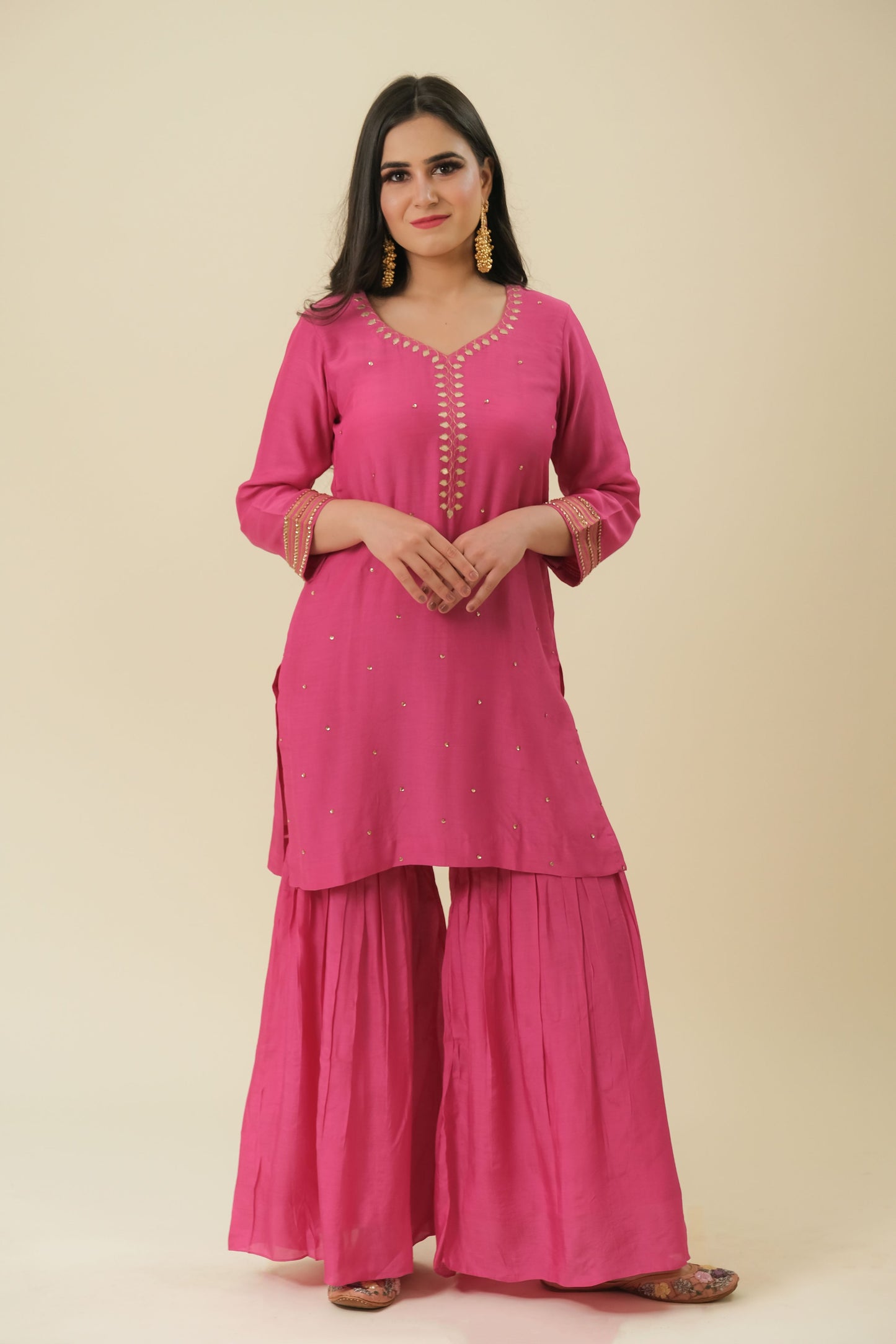 FUCHSIA HAND EMBROIDERY COTTON SILK SUIT WITH DUPPATA - SET OF 3