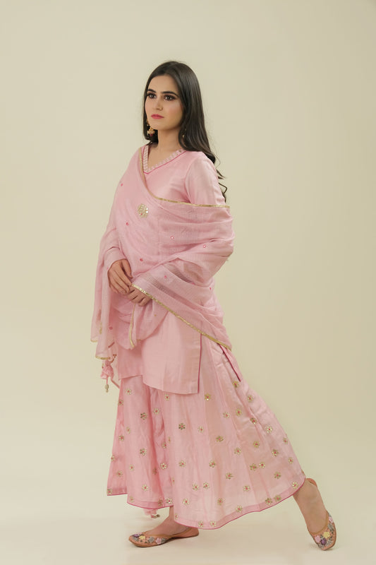 BABY PINK HAND EMBROIDERY COTTON SILK SUIT WITH KOTA DUPATTA -SET OF 3