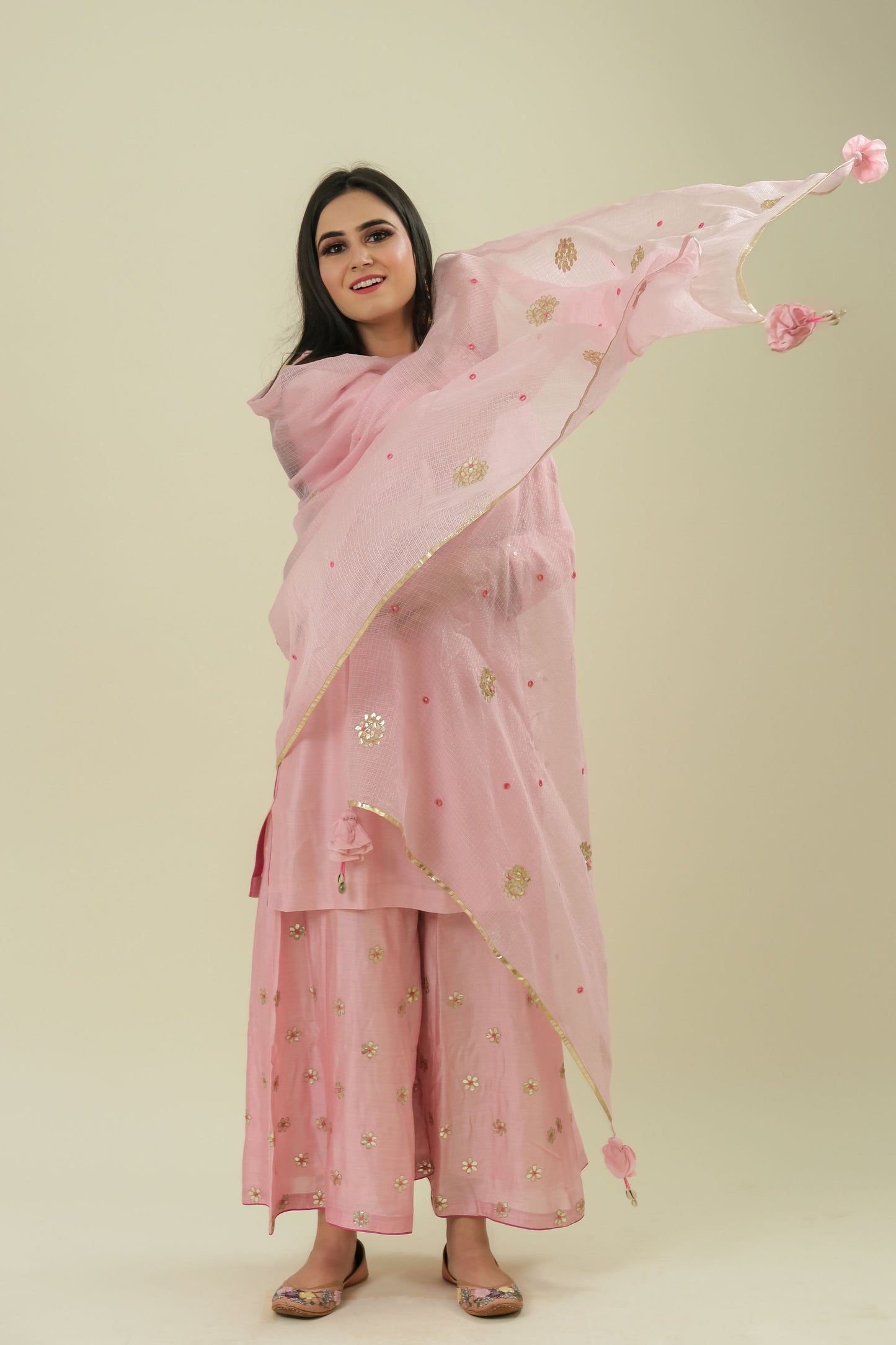 BABY PINK HAND EMBROIDERY COTTON SILK SUIT WITH KOTA DUPATTA -SET OF 3