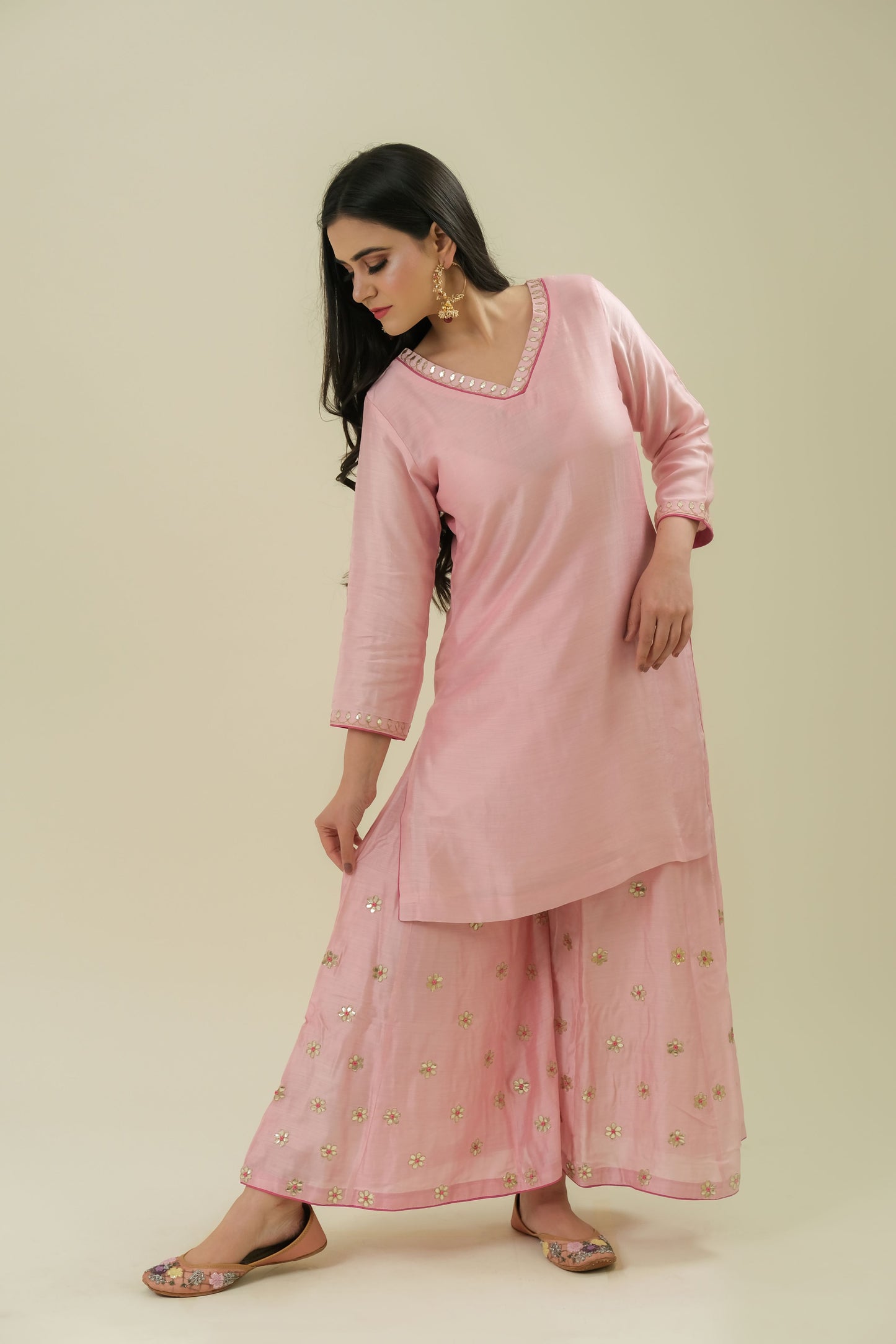 BABY PINK HAND EMBROIDERY COTTON SILK SUIT WITH KOTA DUPATTA -SET OF 3