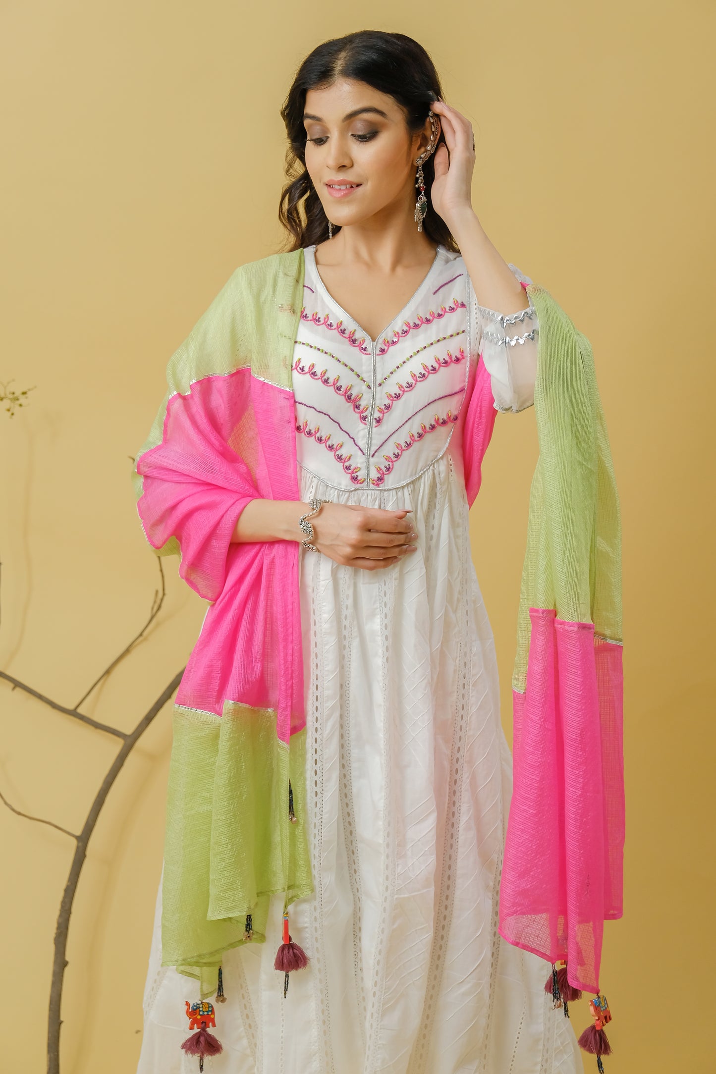 EMBROIDERY YOKE SUIT WITH KOTA PATCHED DUPATTA OF 3