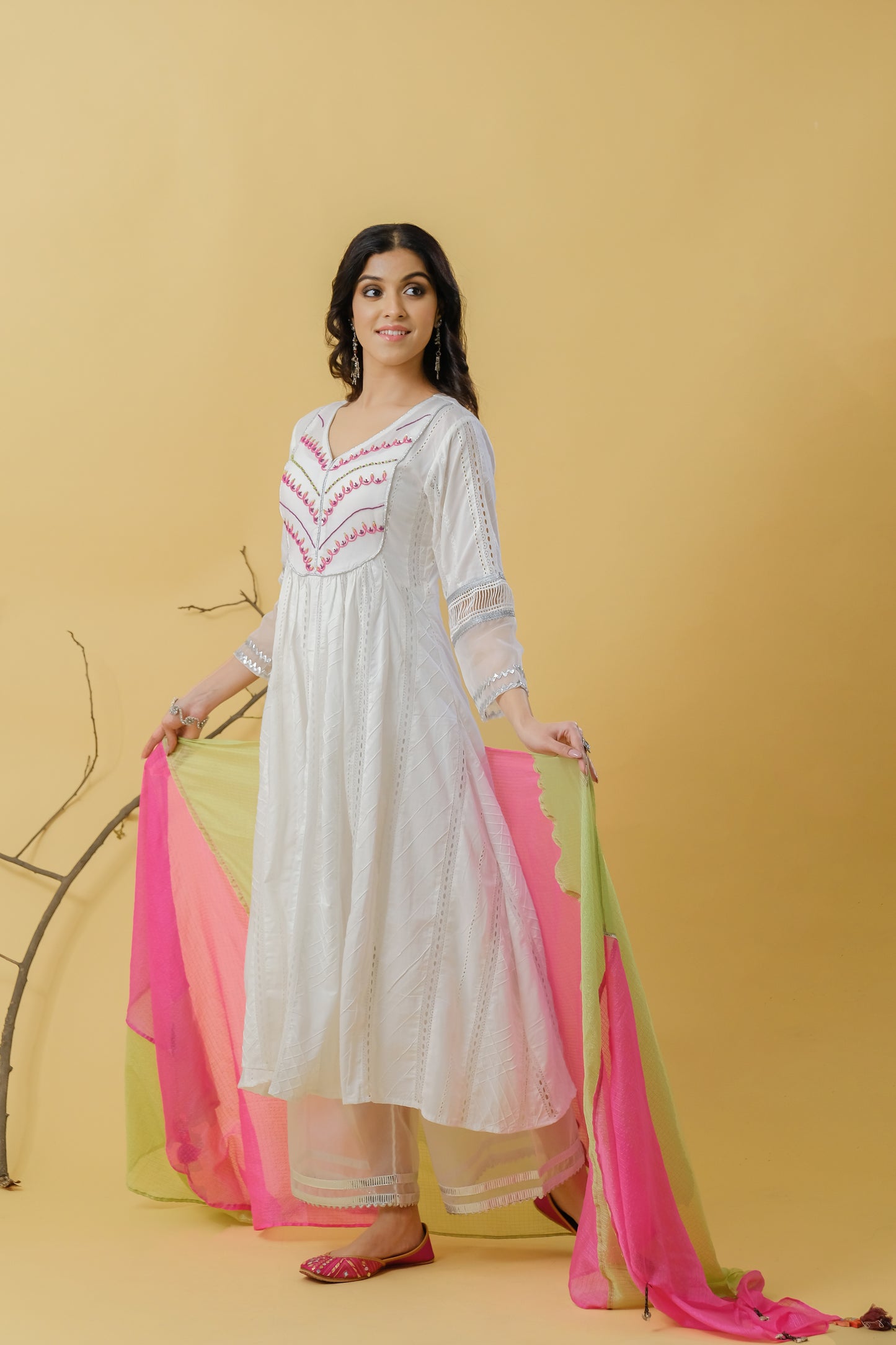 EMBROIDERY YOKE SUIT WITH KOTA PATCHED DUPATTA OF 3