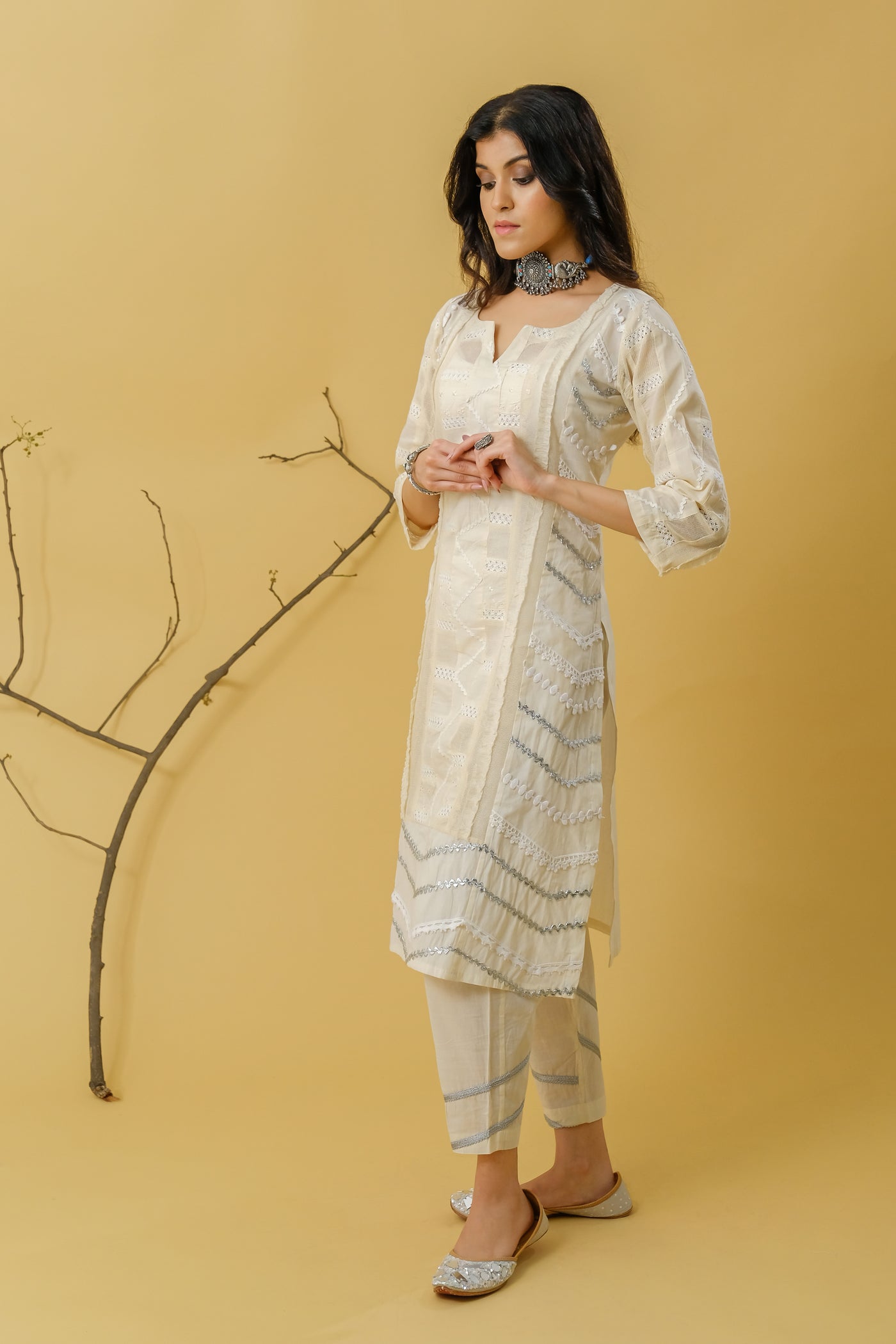 LACE DETAILING PATCHED UP COTTON SUIT WITH COTTON PATCHED DUPPATTA-SET OF 3