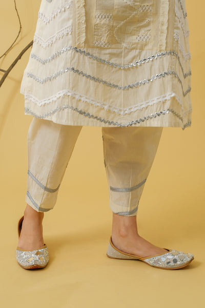 LACE DETAILING PATCHED UP COTTON SUIT WITH COTTON PATCHED DUPPATTA-SET OF 3