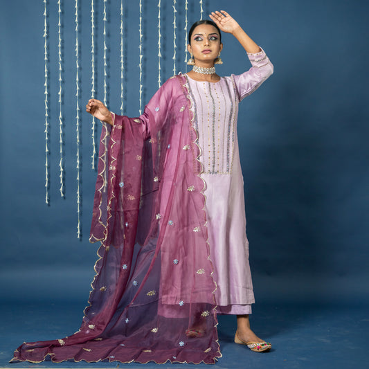 LAVENDER CHANDERI SILK SUIT SET OF 3