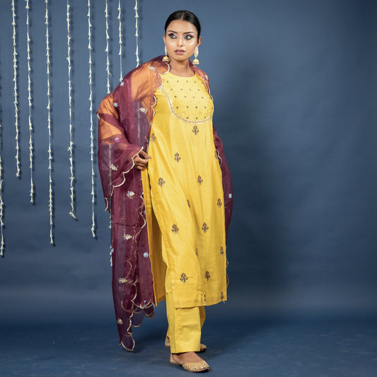 YELLOW CHANDERI SILK SUIT WITH DUPPATA