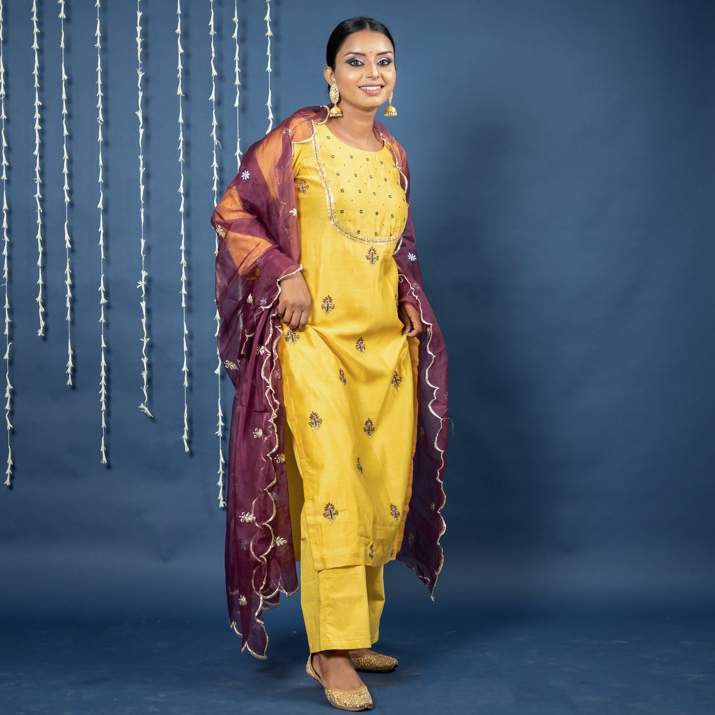 YELLOW CHANDERI SILK SUIT WITH DUPPATA