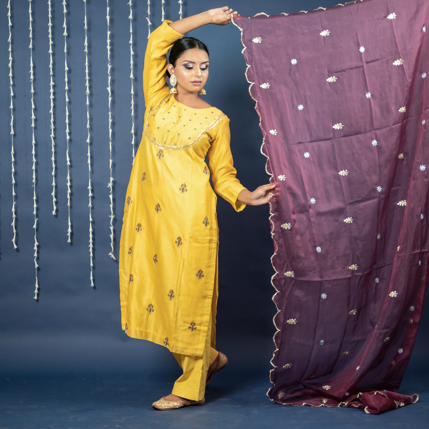 YELLOW CHANDERI SILK SUIT WITH DUPPATA