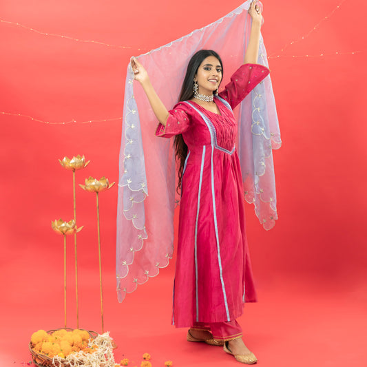 RANI PINK CHANDERI SILK SUIT SET