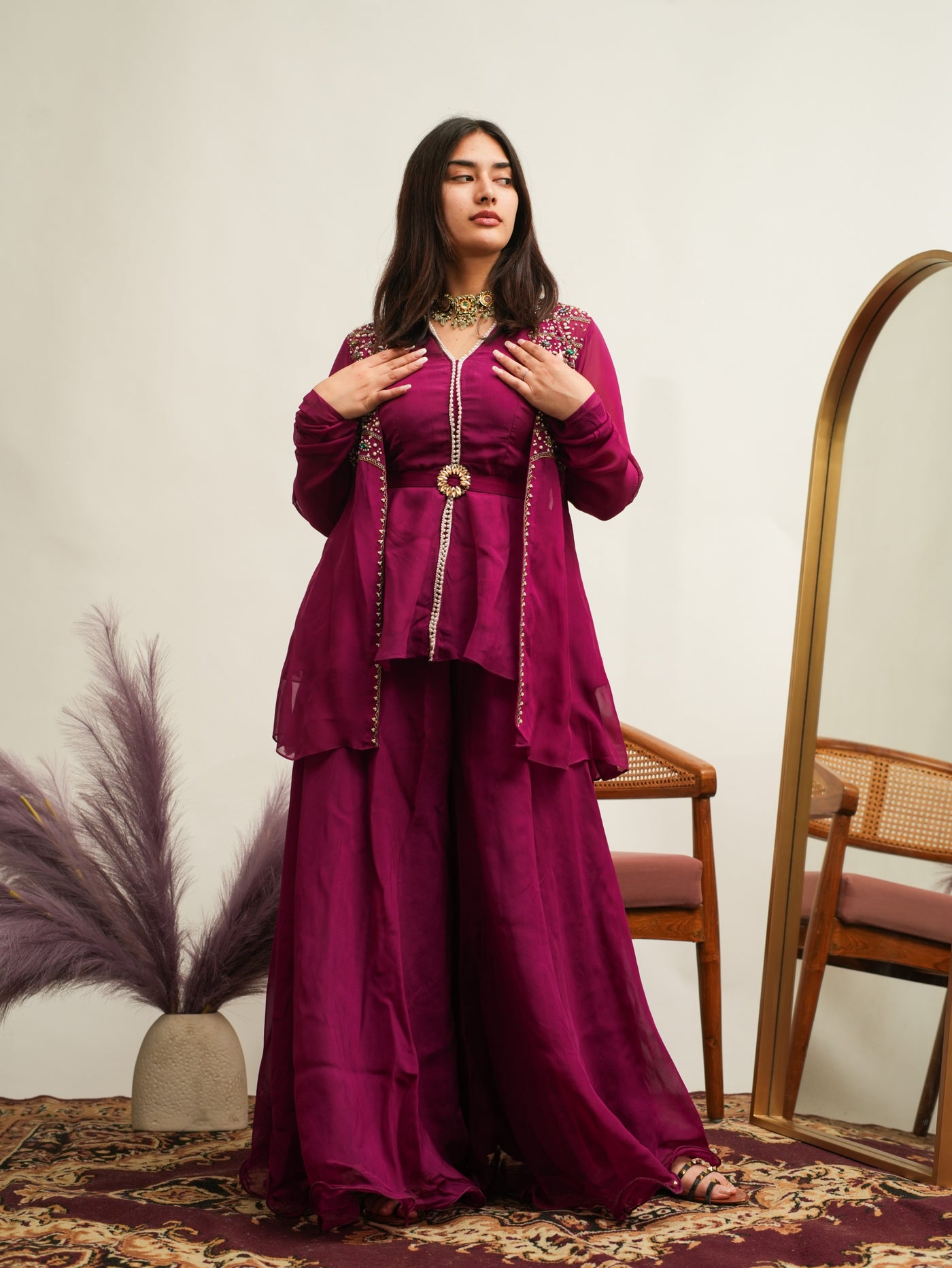 HAND EMBROIDERY JACKET STYLE  WITH SHARARA