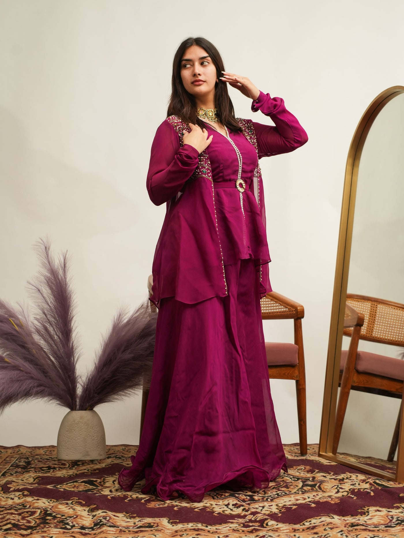 HAND EMBROIDERY JACKET STYLE  WITH SHARARA