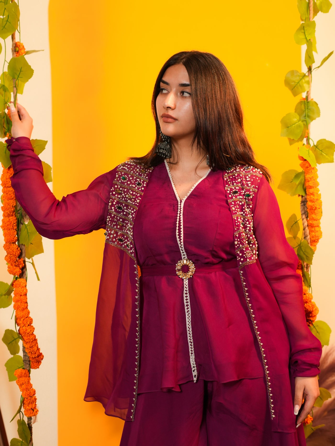 HAND EMBROIDERY JACKET STYLE  WITH SHARARA