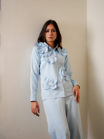 SKY BLUE 3D FLOWER CO-ORD SET