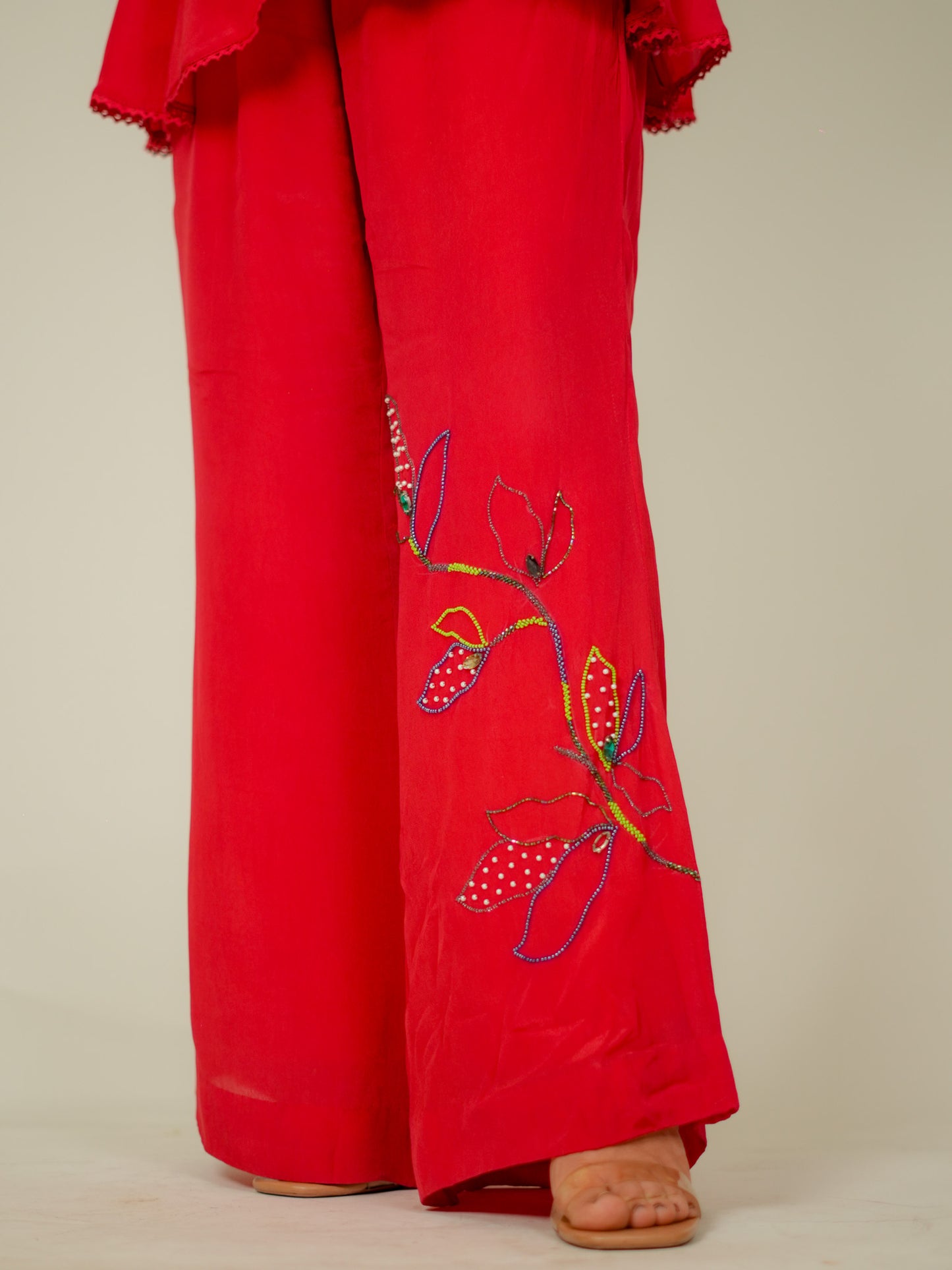 TOMATO RED HAND EMBROIDER CO-ORD SET