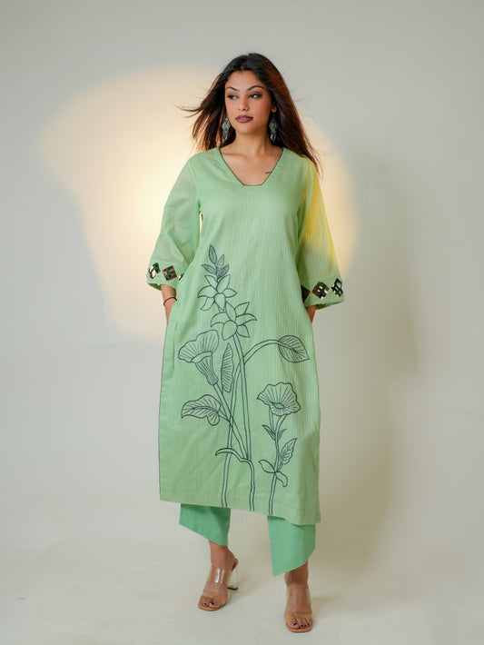 MINT GREEN PURE COTTON EMBROIDERY SET OF 2