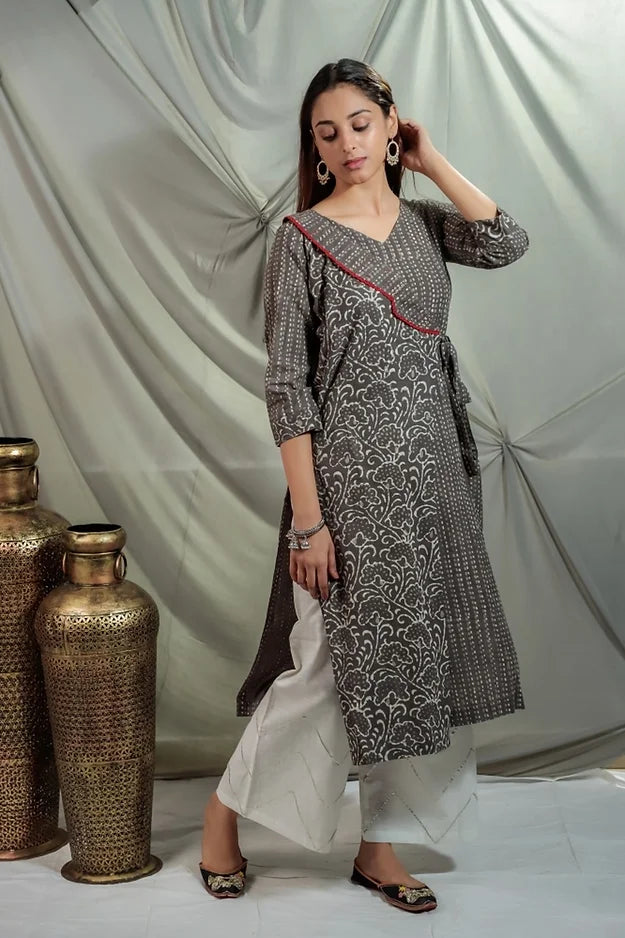 HAND BLOCK PRINT COTTON KURTA WITH GOTA PALAZZO-SET OF 2